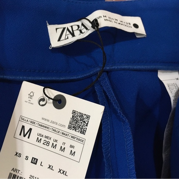 ZARA Womens M Straight Leg Pants TROUSERS Royal Blue Hi Rise Classic New 2515 - Picture 2 of 7